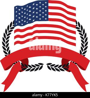 Drapeau des États-Unis à l'intérieur des branches d'olive noire arc et ruban rouge bas Illustration de Vecteur