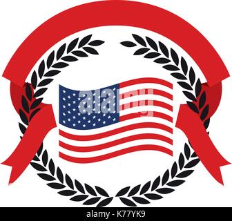 Drapeau des États-Unis à l'intérieur des branches d'olive noire et de l'entrelacement du ruban rouge Illustration de Vecteur