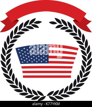 Drapeau des États-Unis à l'intérieur de la couronne de branches d'olive noir avec ruban rouge sur le dessus Illustration de Vecteur
