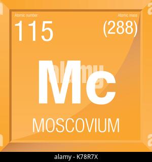 Moscovium symbole. L'élément numéro 115 du tableau périodique des éléments - Chimie - Cadre carré à fond jaune Illustration de Vecteur