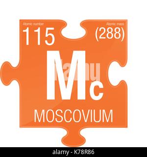 Moscovium symbole. L'élément numéro 115 du tableau périodique des éléments - Chimie - morceau de puzzle avec fond orange Illustration de Vecteur