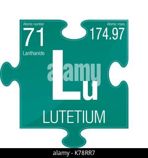 Lutétium symbole. Numéro de l'élément 71 du tableau périodique des éléments - Chimie - morceau de puzzle avec un fond vert Illustration de Vecteur