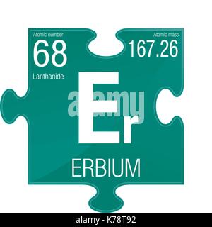 Symbole de l'Erbium. Numéro de l'élément 68 du tableau périodique des éléments - Chimie - morceau de puzzle avec un fond vert Illustration de Vecteur