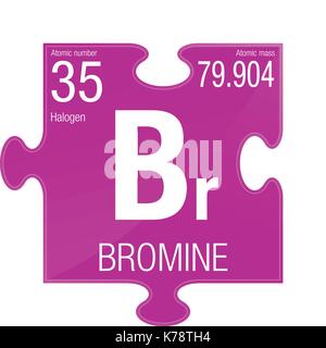 Symbole du brome. Numéro de l'élément 35 du tableau périodique des éléments - Chimie - morceau de puzzle avec fond magenta Illustration de Vecteur