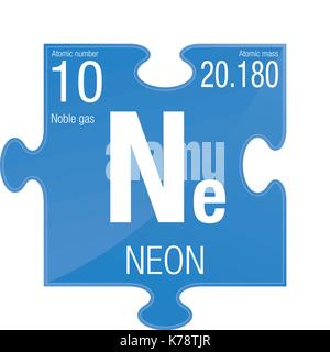 Symbole de néon. Numéro de l'élément 10 du tableau périodique des éléments - Chimie - morceau de puzzle avec fond bleu Illustration de Vecteur