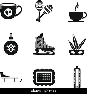 L'heure du café, le style simple icon set Illustration de Vecteur