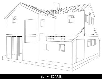 Abstract 3D render of building construction structure filaire.. Graphique 3d illustration de traçage Illustration de Vecteur