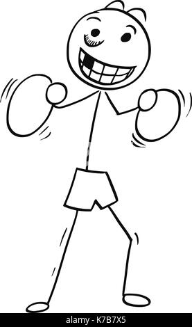 Cartoon stick man illustration de smiling man boxer dans fort posent avec des gants de boxe. Illustration de Vecteur