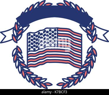 Drapeau des États-Unis à l'intérieur du cercle de branches d'oliviers avec le ruban sur le haut en couleur articles silhouette Illustration de Vecteur