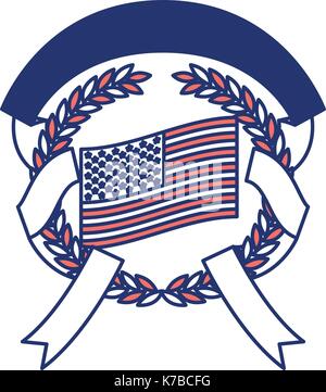 Drapeau des États-Unis à l'intérieur du cercle de branches d'oliviers et de ruban de couleur entrelacés, et les articles d'ossature Illustration de Vecteur