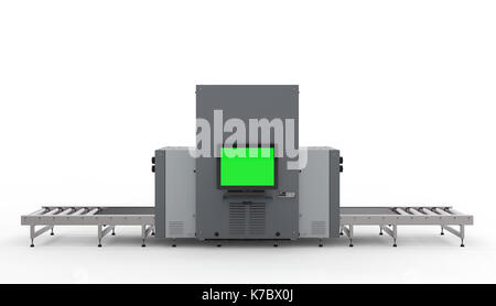 L'aéroport de rendu 3D de contrôle de sécurité avec scanner machine avec moniteur vide et convoyeur à bande Banque D'Images
