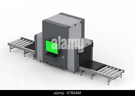L'aéroport de rendu 3D de contrôle de sécurité avec scanner machine avec moniteur vide et convoyeur à bande Banque D'Images
