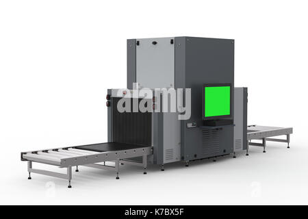 L'aéroport de rendu 3D de contrôle de sécurité avec scanner machine avec moniteur vide et convoyeur à bande Banque D'Images