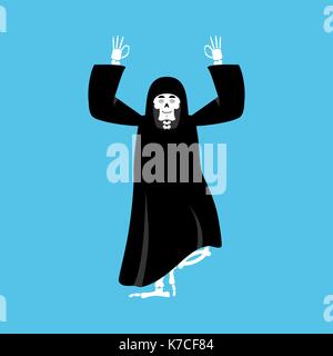 Grim Reaper. yoga yogi mort. squelette en cape noire la relaxation et la cognition. vector illustration Illustration de Vecteur