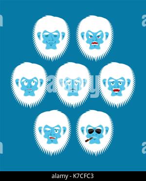 Yeti jeu emoji. bigfoot triste et en colère face. abominable homme coupable et dormir avatar. vector illustration Illustration de Vecteur