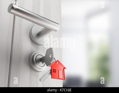 Les clés dans la porte, serrure, nouvelle maison, rendu 3d illustration Banque D'Images