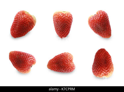 Des fraises fraîches isolées sur fond blanc et ont les trajets de découpage,six formes de fraise pour à utiliser. Banque D'Images