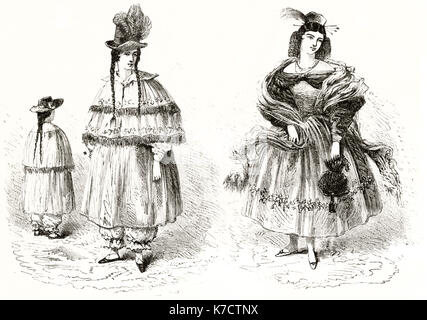 Arequipa femmes dans la chevalerie et robes haute couture, le Pérou. Par Riou et Maurand, publ. sur le Tour du Monde, Paris, 1862 Banque D'Images