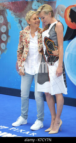 La Photo Doit Être Créditée ©Alpha Press 080001 10/07/2016 Ellen Degeneres Et Portia De Rossi Trouvant Dory Premiere À Odéon Leicester Square Londres Banque D'Images