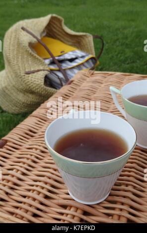 Tasses de Thé de la Chine à l'aire de pique-nique en Angleterre au national trust dans buckinghamshire stowe Banque D'Images