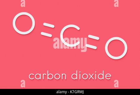 Le dioxyde de carbone (CO2), molécule icône plate style. gaz à effet de serre. formule topologique. Banque D'Images