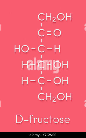 D-fructose le fructose (sucre de fruit) molécule. L'organe sirop de maïs à haute teneur en fructose (HFCS). formule topologique. Banque D'Images