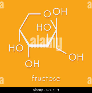 D-fructose le fructose (sucre de fruit) molécule. L'organe sirop de maïs à haute teneur en fructose (HFCS). formule topologique. Banque D'Images