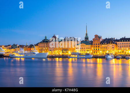 Vue de nuit sur la vieille ville de Stockholm, Suède ville. Banque D'Images