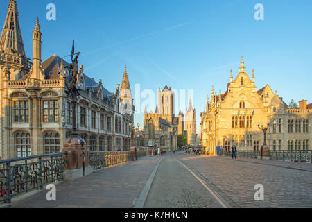 Gand et saint Nicholas church dans la ville de Gand, Belgique. Banque D'Images