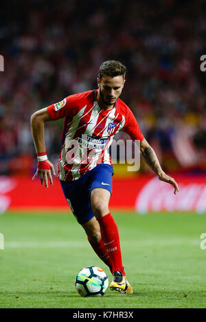 Saul Niguez Esclapez (8) joueur de l'Atlético de Madrid. La Liga entre l'Atlético de Madrid vs Malaga CF au stade Wanda Metropolitano de Madrid, Espagne, le 16 septembre 2017 . Banque D'Images