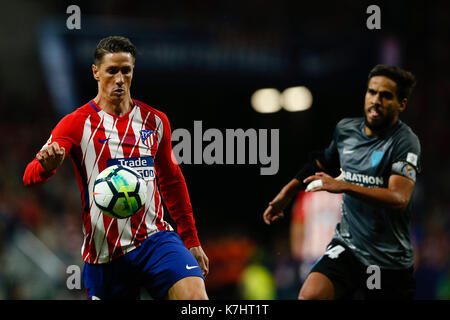 Fernando Torres (9) joueur de l'Atlético de Madrid. La Liga entre l'Atlético de Madrid vs Malaga CF au stade Wanda Metropolitano de Madrid, Espagne, le 16 septembre 2017 . Banque D'Images