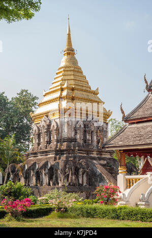 Chedi Chang LOM (Elephant Chedi) de Wat Chiang Man, Chiang Mai, Thaïlande, Asie du Sud-est Banque D'Images