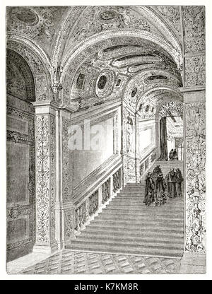 Vieille illustration escalier d'Or (Scala d'Oro) au Palais des Doges, Venise, Italie. Par Therond après Beaumont, publ. sur le Tour du Monde, Paris, 1862 Banque D'Images