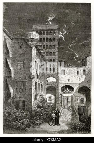 Voir l'ancienne prison d'Inquisition à Barcelone, Espagne. Par Dore, publ. sur le Tour du Monde, Paris, 1862 Banque D'Images