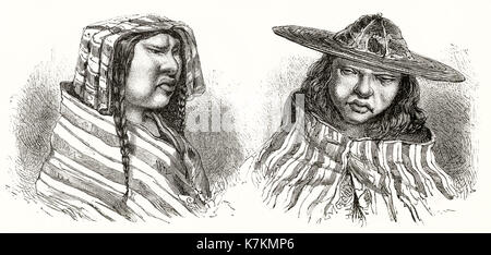 Vieille illustration de femmes Quechua. Par Riou, publ. sur le Tour du Monde, Paris, 1862 Banque D'Images