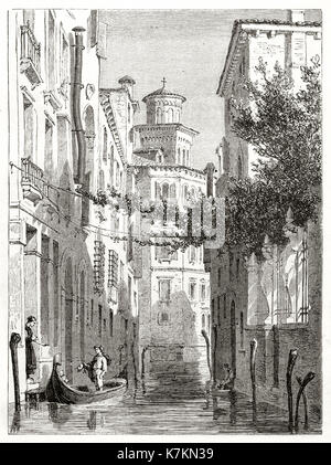 Vue ancienne de Trevisan Cappello palais, Venise, Italie. Par Girardet après de Beaumont, publ. sur le Tour du Monde, Paris, 1862 Banque D'Images