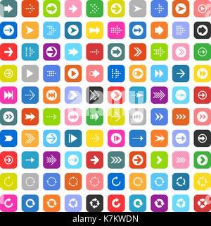 100 arrow sign icon set sur pictogramme carré arrondi des formes. simple moderne et solide, minime, mono, simple style. vector illustration Illustration de Vecteur