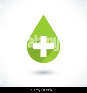 Première baisse de l'aide panneau vert avec une croix blanche avec long shadow dans un style simple. design graphique illustration vecteur éléments enregistrer en eps 8 Illustration de Vecteur