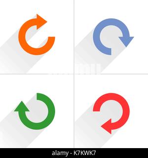 L'icône de flèche 4 refresh, rotation, reset, répéter, reload sign set 03. orange, bleu, vert, rouge couleurs gris pictogramme avec grande ombre sur fond blanc Illustration de Vecteur