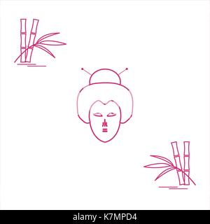 Icône stylisée du visage femme japonaise et bambou. Voyages et loisirs. design pour la bannière, affiche ou imprimer. Illustration de Vecteur
