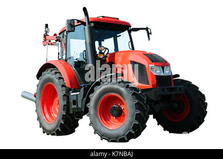 Nouvelle et moderne de l'agriculture tracteur générique rouge isolé sur fond blanc. Peut décrire des IP. Banque D'Images