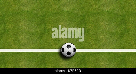 Ballon de soccer sur fond d'herbe sur le terrain, vue du dessus. 3d illustration Banque D'Images