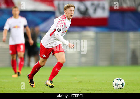 Leipzig's emil forsberg en action au cours de la phase de groupe de la Ligue des champions match de football entre rb leipzig et l'AS Monaco FC dans la Red Bull Arena, à Leipzig, Allemagne, 13 septembre 2017. photo : jan woitas/dpa-zentralbild/dpa Banque D'Images