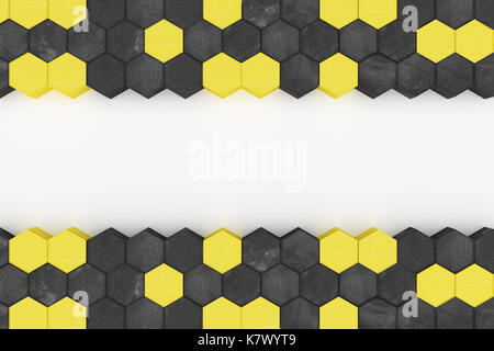 Le rendu 3d du modèle hexagonal risque d'avertissement en jaune et noir Banque D'Images