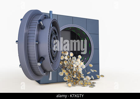 Un coffre-fort et d'un grand nombre de pièces en euros Banque D'Images