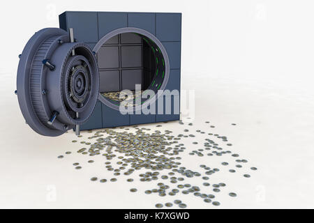 Un coffre-fort et d'un grand nombre de pièces en euros Banque D'Images