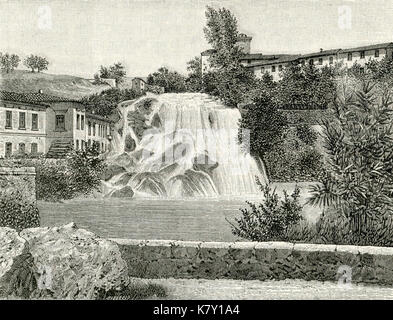 Isola del Liri cascata del Liri (xilografia di Barberis 1898) Banque D'Images