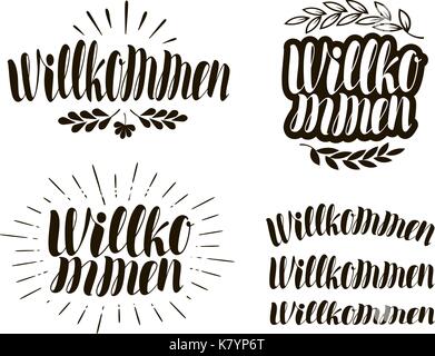 Willkommen, lettrage calligraphie manuscrite. vector illustration Illustration de Vecteur