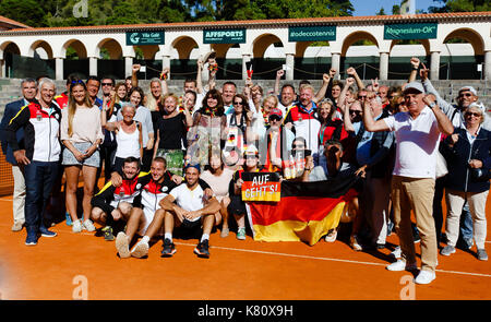 Oeiras, por, 17 septembre 2017: Boris Becker après Germanys 3:2 victoire dans le match de la coupe Davis contre le Portugal au Centro Desportivo Nacional Jamor à Oeiras/Lisbonne. Credit: Frank Molter/Alay Live News Banque D'Images