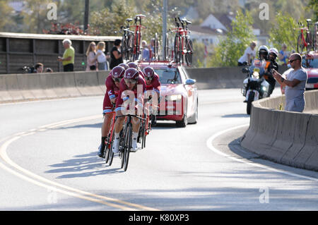 Katusha-Alpecin a terminé 9e dans l'événement montre par équipe à Bergen en Norvège le jour de l'ouverture de la route du Championnat du monde. Banque D'Images